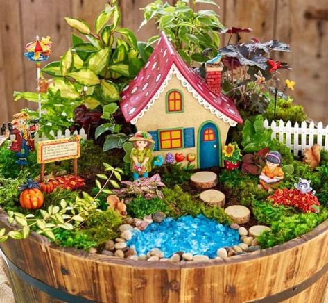 Como hacer un jardín en miniatura Indoor Fairy Gardens, Fairy Garden Houses, Fairy Garden Design Ideas, Fairy Garden Pots, Fairy Garden Diy, Fairy Garden Designs, Fairy Garden Decor, Diy Halloween Fairy Garden, Diy Garden