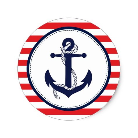 Red and Navy Blue Ahoy Nautical Anchor Classic Round Sticker Custom Spooky Halloween Stickers #halloween #Custom #decals #sticker Nautical Themed Party, Nautical Theme Birthday, Nautical Theme, Nautical Anchor, Nautical Party Decorations, Navy Birthday, Nautical Decor, Anchor, Ahoy