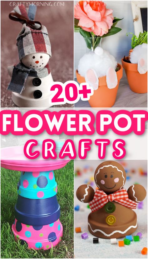 Flower pot crafts- fun clay pot art projects for kids or adults to make! Christmas, summer, any season you can find a craft! DIY mini flower pot crafts. Clay Crafts, Clay Pot Crafts, Flower Pot Crafts, Clay Pot Projects, Diy Flower Pots, Mini Clay Pot Crafts, Plant Pots Crafts, Clay Pots, Clay Flower Pots