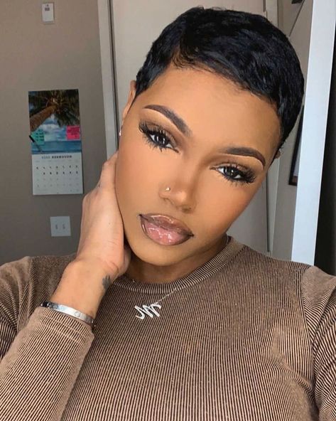 VoiceOfHair ®️ on Instagram: “Put a New Haircut on your to do 📝😍 ⁣ Love this cut and style by @meekzhairsalon⁣ on @marvsbomb ✂️ Simple and chic👌🏾⁣ ⁣⁣ Doesn’t she look…” Pixie Cut Wig, Short Pixie Haircuts, Black Hair Short Cuts, Short Hair Pixie Cuts, Relaxed Hair, Short Hair Cuts, Natural Hair Short Cuts, Straight Hairstyles, Wig Hairstyles