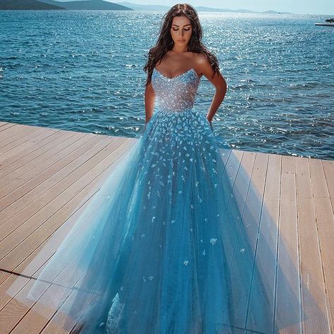 Alluring Strapless Sweetheart Tulle Beading Prom Dress – misshow.com Dresses, Gowns, Evening Dresses, Outfits, Gorgeous Dresses, Evening Dresses Prom, Tulle Prom Dress, Prom Dresses Blue, Prom Dresses For Sale