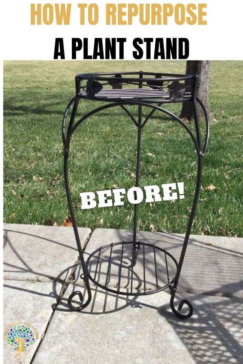 See how I repurposed a plant stand and patio furniture. The plant stand was turned into a side table. You can use these steps to update your own plant stand or patio furniture. #chascrazycreations #repurposedplantstand #patiofurnituremakeover Home Décor, Decoration, Vintage, Design, Ideas, Videos, Diy Plant Stand, Outdoor Metal Plant Stands, Plant Stand Makeover