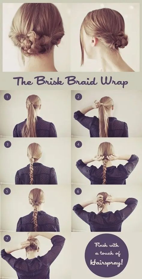23 Five-Minute Hairstyles For Busy Mornings Diy Hairstyles, Braided Hairstyles, Long Hair Styles, Braided Hairstyles Tutorials, Hair Braid Wrap, Braided Hair Tutorial, Five Minute Hairstyles, Updo, Curly Hair Styles