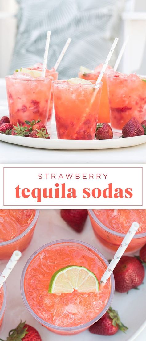 These strawberry tequila sodas are refreshing and super easy to make! They consist of tequila, tonic water (or club soda) and lime juice with a few muddled strawberries. Perfect for a warm summer day! #strawberry #tequila Desserts, Foodies, Margaritas, Smoothies, Alcoholic Drinks, Strawberry Tequila, Tequila Soda, Yummy Alcoholic Drinks, Mixed Drinks Alcohol