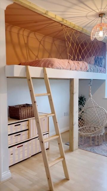 Before & After Transformations on Instagram: "DIY Loft bed by @the_little_pink_nest 🛏️ ______________ #beforeandafter #home #architectures #design #decoration #architect #homedecor #architecturaldigest #traditionalhome #luxuryhome #luxuryhomes #homemade #exteriordesign #new #renovation #dreamhome #graphicdesign #beautifulhomes #homedecor #beforecraft #designbuild" Lucca, Loft Bed, Bunk Beds Built In, Adult Loft Bed, Modern Loft Bed, Loft Bed Ideas For Small Rooms, Loft Beds For Teens, Single Loft Bed, Loft Bed Curtains