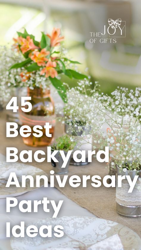 Get inspired with these brilliant backyard anniversary party ideas from The Joy of Gifts! You'll see great tips for anniversary party themes, decorations, food, and entertainment! Make your celebration a success with these simple backyard anniversary party ideas. Parents, Wedding Anniversary Celebration, Anniversary Ideas, Wedding Anniversary, 25 Anniversary, 20 Wedding Anniversary, 60 Wedding Anniversary, Anniversary Decorations, 25 Wedding Anniversary