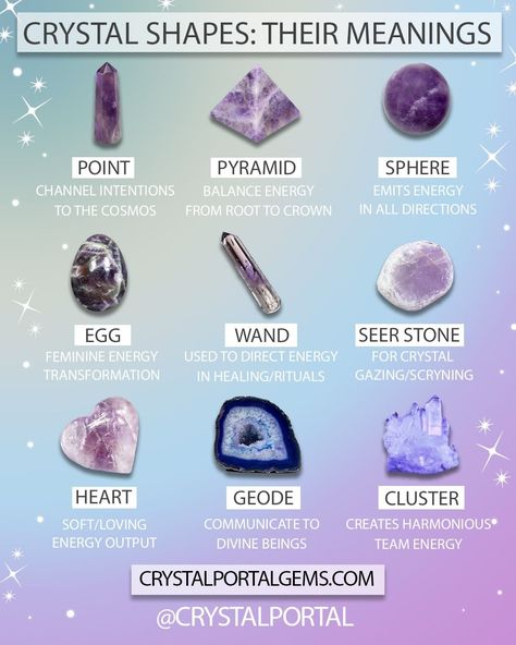 🔮 Crystal Portal 🔮 on Instagram: “💎 Different crystal shapes affect how energy is distributed. They can amplify your intention with the crystal that you’re using, allowing…” Holistic Spirituality, Crystal Identification, Crystal Healing Chart, Lavender Quartz, Magic Stones, Crystal Guide, Crystals Healing Properties, Spiritual Crystals, Crystal Therapy