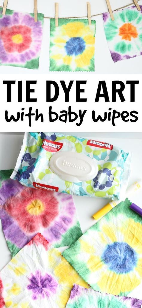 Easy Tie Dye Art with Baby Wipes:  Such a fun way to explore tie dye and you can make a super simple bunting! Home Schooling, Toddler Activities, Diy, Pre School, Pre K, Crafts, Toddler Art, Toddler Snacks, Projects For Kids