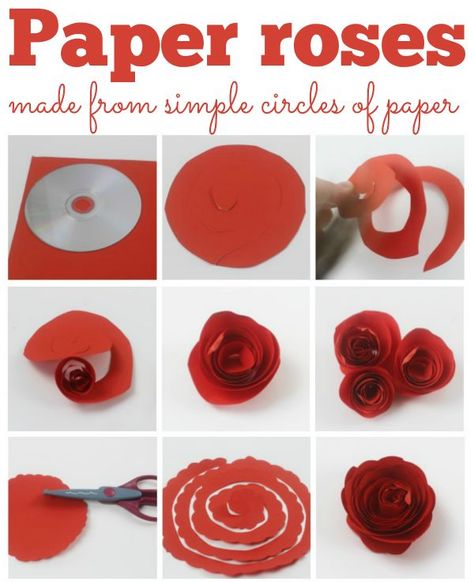 Paper roses, these fab paper roses are made from just a circle of paper and are easy to make. Perfect for mothers day or a home made gift. Paper Flowers, Crafts, Diy, Paper Roses Diy, Paper Flowers Diy, Paper Roses, How To Make Paper Flowers, Flower Crafts, Flower Making