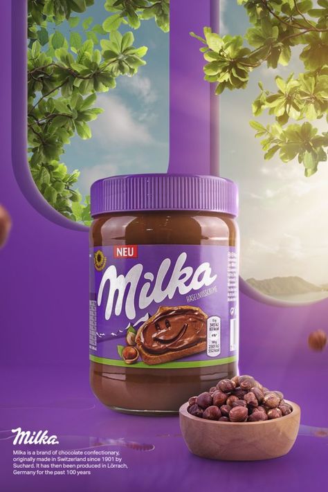 A fictional social media post design that I designed using Photoshop, Milka liked it Packaging, Youtube Design, Design, Milka, Food Poster Design, Food Graphic Design, Ads Creative, Food Logo Design Inspiration, Creative Advertising