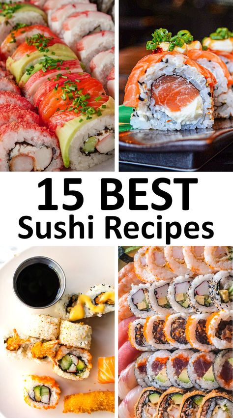 This great collection of Sushi Recipes will show you how to make sushi like a pro! Healthy Recipes, Sushi Stacks Recipe, Sushi Recipes For Beginners, Sushi Ingredients, Sushi Dishes, Sushi Recipes Homemade, Sushi Bowl, Making Sushi At Home, Homemade Sushi