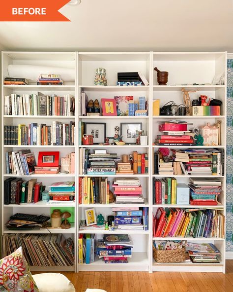 Post Image Design, Ikea, Ikea Bookshelf Hack, Ikea Bookcase, Ikea Built In, Styling Bookshelves, Ikea Living Room, Built In Bookcase, Ikea Billy Bookcase