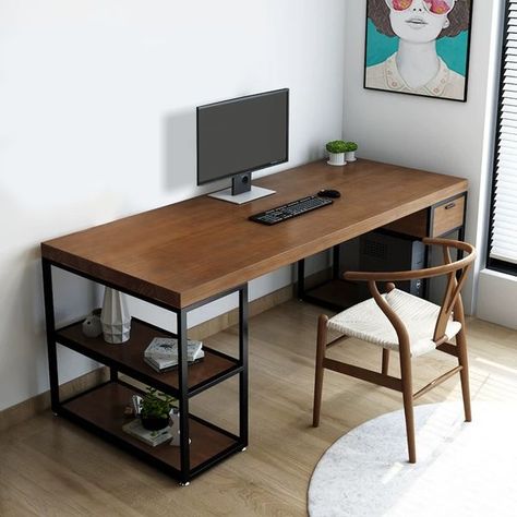Desk With Drawers, Wood Office Desk, Office Table Desk, Writing Desk With Drawers, Wood Office Furniture, Desk Furniture, Industrial Computer Desk, Office Desk, Desk Metal Frame