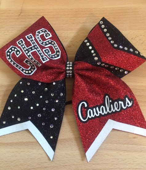 Red and black glitter cheer bow with rhinestones
