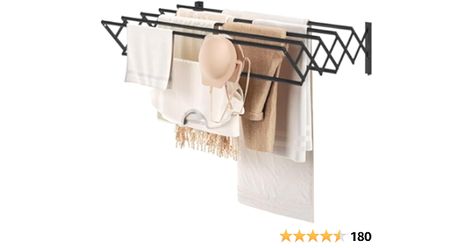 YOUDENOVA Foldable Clothes Airer Wall Mounted Clothes Rail Retractable Towel Holder Bathroom Towel Rack Clothes Drying Rack Indoor Folding Strong Metal (Black, L) Home Décor, Wall Mounted Clothes Drying Rack, Laundry Drying Rack Wall, Laundry Rack, Laundry Storage, Clothes Drying Racks, Wall Mounted Drying Rack, Drying Rack Laundry, Laundry Mud Room