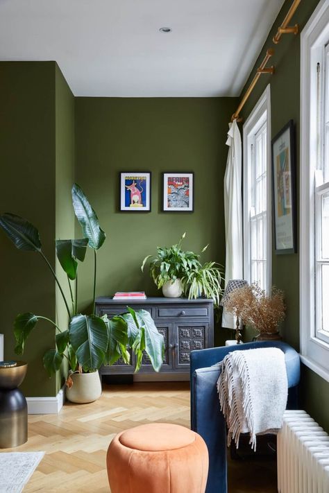 Rooms Home Decor, Home Décor, Olive Green Rooms, Green Living Room Walls, Green Living Room Decor, Olive Green Bedrooms, Modern Green Living Room, Olive Living Rooms, Green Living Room Paint