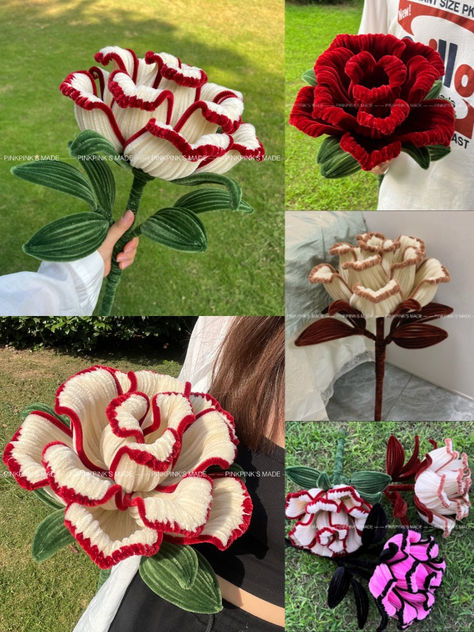 Pipe cleaner Flower Super Big ones Crochet, Floral, Crafts, Pipe Cleaner Flowers, How To Pipe Roses, Fabric Flowers Diy, Flower Diy Crafts, Plastic Flowers, Diy Flowers