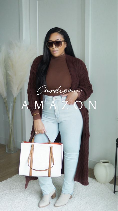 I’m absolutely loving this long knit cardigan in the color brown from Amazon. Summer, Denim, Winter Outfits, Casual Winter Outfits, Women's Neutral Outfits, Brown Cardigan Outfit, Fall Fashion Outfits, Outfit With Long Cardigan, Black Jeans Outfit