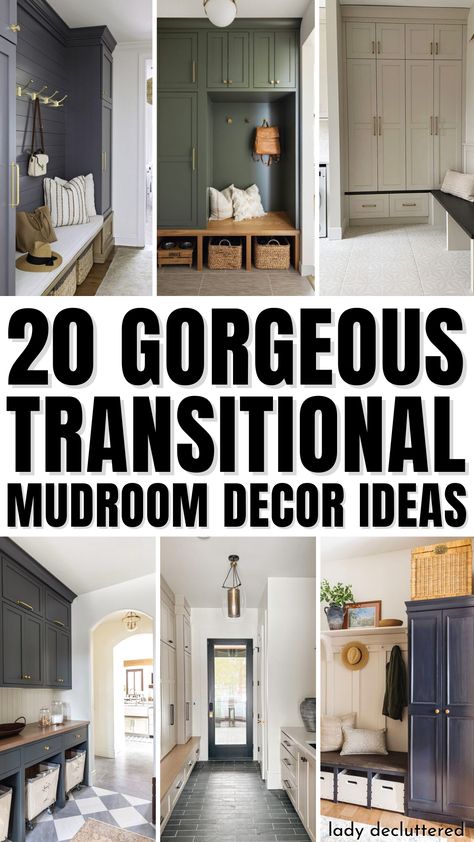 20 Gorgeous Transitional Mudroom Decor Ideas Entryway With Mudroom, Mudroom Renovation Ideas, Laundry With Mud Room Ideas, Mudroom In Entryway, Laundry And Entry Room Ideas, Small Mud Room Cabinets, Laundry Lockers Mud Rooms, Locker Room Mudroom, Mud Room In Living Room Entry Ways