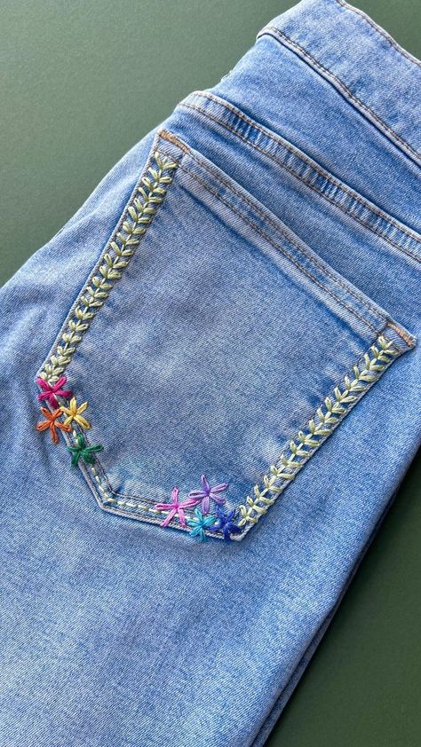 Jenny ~ Embroidery Hoop Art on Reels | INST · golden hour (Instrumental) Embroidery Patterns, Embroidery Thread, Embroidery Hoop, Embroidery Flowers On Jeans, Embroidery On Clothes, Embroidery On Jeans Pocket, Diy Embroidery Patterns, Embroidery Hoop Art, Needle And Thread
