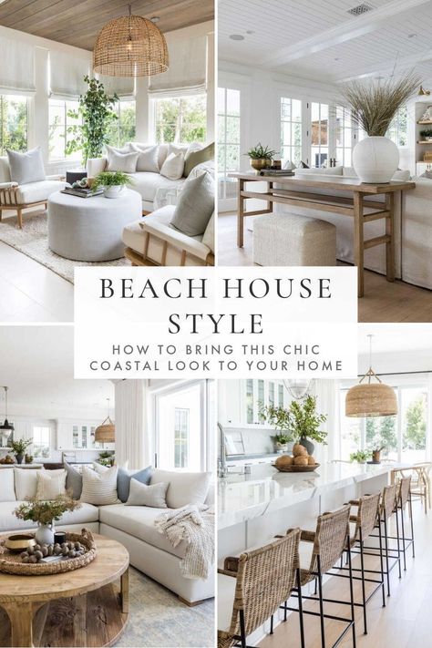 Beautiful beach house style decorating ideas to bring a touch of modern organic coastal style to your living room, bedroom, kitchen and home in 2024 - pure salt interiors Beach House Décor, Design, Home, Inspiration, Beach House Decor Coastal Style, Beach House Kitchens, Beach House Decor, Beach House Decor Living Room, Beach Condo Decor