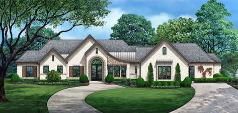 French-country House Plan - 4 Bedrooms, 4 Bath, 3835 Sq Ft Plan 63-739 Architecture, Southern House Plans, Ranch House Plans, Country House Plan, Luxury Ranch House Plans, Country House Plans, House Plans One Story, French Country House Plans, One Story Homes