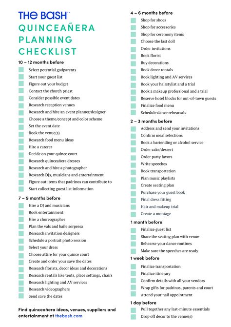 Quinceañera Planning Checklist - FREE Template, Excel, Workbook and Printable PDF Quince Checklist, Quinceanera Planning Checklist, Party Planning Checklist, Birthday Party Planning Checklist, Party Checklist, Party Planning, Quinceanera List Of Things, Quinceanera Checklist, Quinceanera Planning