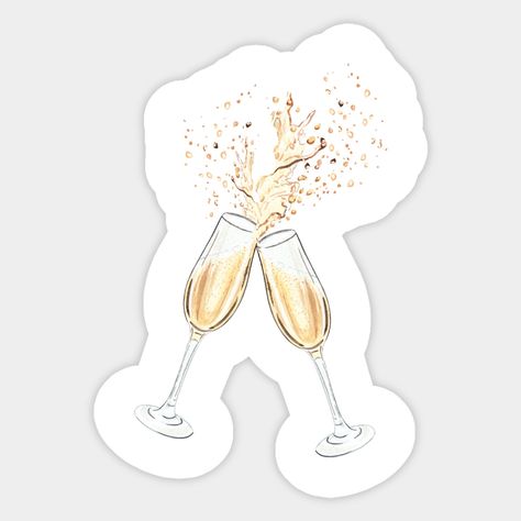 Champagne glasses for anniversary, celebration, wedding, birthday party -- Choose from our vast selection of stickers to match with your favorite design to make the perfect customized sticker/decal. Perfect to put on water bottles, laptops, hard hats, and car windows. Everything from favorite TV show stickers to funny stickers. For men, women, boys, and girls. Champagne Glasses, Wine And Spirits, Wedding Stickers, 21st Bday Ideas, Custom Stickers, Water Bottles, Boda, Mariage, Birthday Party