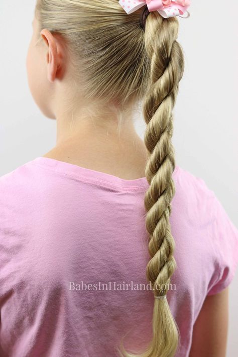 Try a TRIPLE TWIST for a quick back-to-school style. 3 Twists hold up great and are perfect for sports too! BabesInHairland.com Design, Ponytail Holders, 3 Strand Twist, Rope Twist Braids, Hairstyles For School, Rope Twist, Rope Braid, Twist Braids, Toddler Hair
