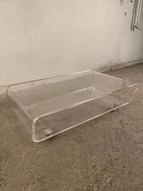 Lucite Mobile Coffee Table, France, 1970s For Sale at 1stdibs Lucite Table, Lucite Coffee Tables, Glass Table, Glass Tables, Glass Coffee Table Decor, Brass Coffee Table, Square Glass Coffee Table, Retro Coffee Tables, Coffee Table Square