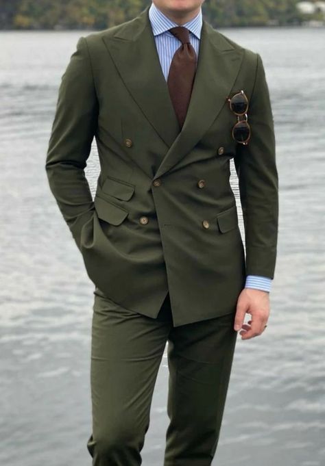 Double Breasted, Party Wear, Suits, Collage, Men, Mens Suits, Green Suit, How To Wear, Pins