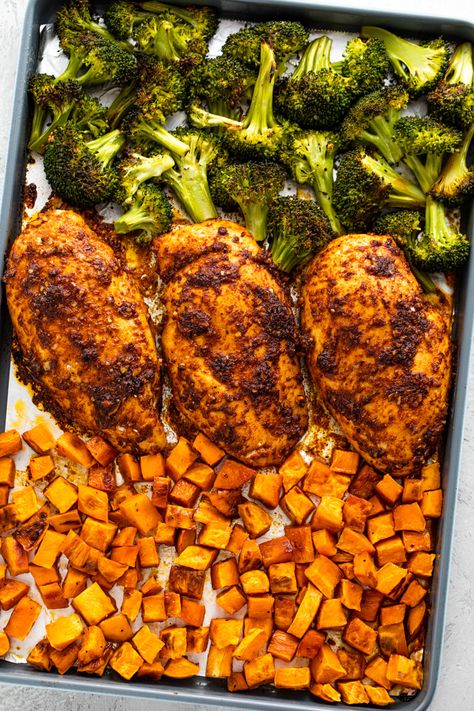 Roast Chicken, Chicken Recipes, Pasta, Healthy Recipes, Salmon, Chicken Sweet Potato, Broccoli Recipes, Sheet Pan Dinners Recipes, Chicken Breast Recipes