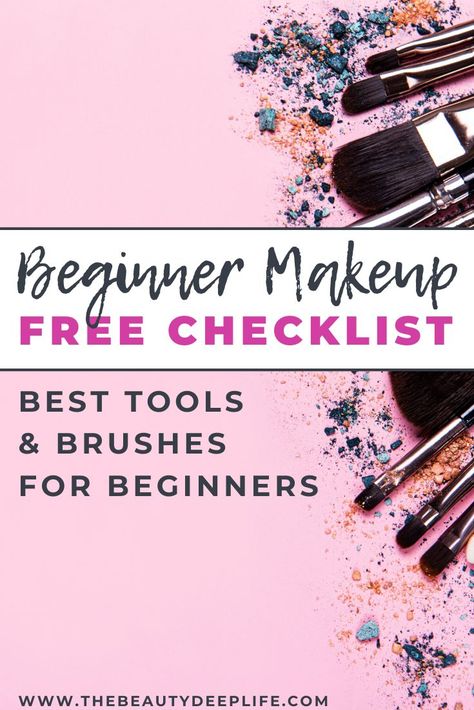 Checklist of the best makeup brushes and must- have tools for every makeup beginner for application of products! All the basic things you need to fulfill your makeup needs when just starting out with makeup or looking to learn more about it. Get the Free checklist (cheat sheet) and check the items off as you go!! #makeupbrushes #beginnermakeupkit #beginnermakeup #makeupforbeginners #beautyproducts Makeup Guide, Best Makeup Brushes, Beginner Makeup Kit, Makeup Needs, Best Makeup Products, Diy Beauty Hacks, Makeup Kit, How To Apply Makeup, Beauty Tips And Secrets