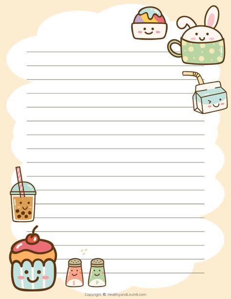 These kawaii stationery printable writing papers are free printables! The stationery paper comes in many different designs-all with a kawaii theme. All of the letter paper printables are lined-some have larger lines for kids. Use these for note paper templates, paper for writing to your pen pals, or for journaling. I like the cute lined paper with the tan border and cute kawaii food! Kawaii, Memo Pad Design, Memo Paper, Notepad Design Free Printable, Note Paper, Note Pad Design, Stationary Printable, Note Pad, Kawaii Stationery