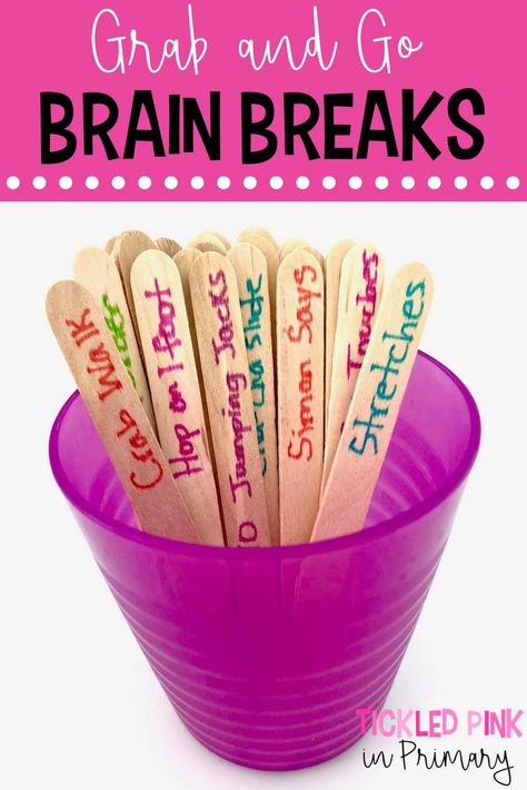 Put activities on popsicle sticks for quick brain breaks for your elementary classroom. Pre K, Primary School Education, Elementary School Activities, Classroom Behavior Management, Classroom Behavior, 2nd Grade Classroom, Fun Brain, Elementary Education, Elementary Schools