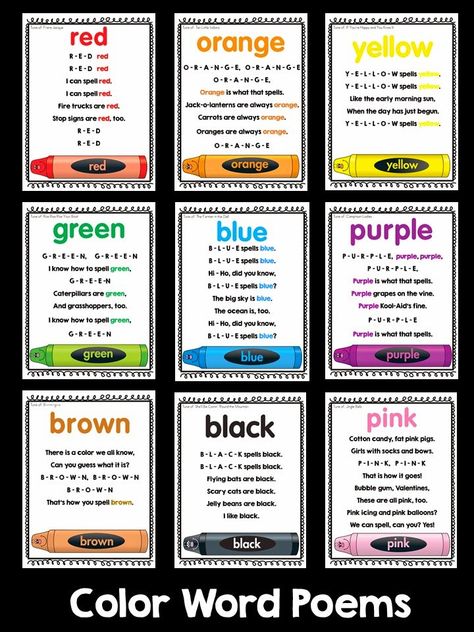 Colors and Kindergarten: Color Poems Worksheets, Reading, English, Pre K, Color Words Kindergarten, Color Activities, Color Of The Week, Teaching Colors, Learning Colors