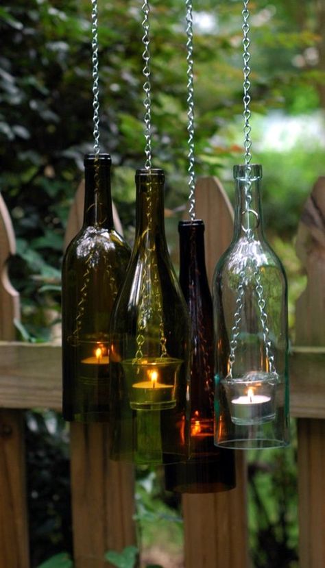 Cool Wine Bottles Craft Ideas (2) Bottles And Jars, Bottle Lights, Wine Bottle Project, Bottles Decoration, Wine Bottle Art, Wine Bottle Diy, Glass Bottle Crafts, Glass Bottles, Wine Bottle Lanterns