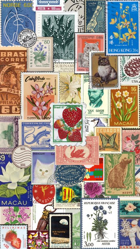 #stamps #stamp #letters #letter #brazil #aesthetic #wallpaper #lockscreen #homescreen #cats #vintage #retro Design, Collage, Hoa, Sanat, Fotos, Inspo, Pul, Kunst, Wallpaper