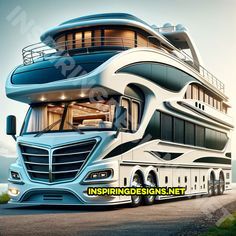 These Giant RVs Shaped Like Yachts Are a New Wave of Road-Tripping Luxury – Inspiring Designs Camper, Rv, Trucks, Caravan, Camping, Luxury Yachts, Luxury Motorhomes, Luxury Bus, Car Camping