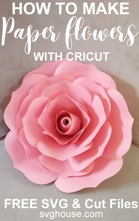 Learn how to make paper flowers with Cricut. Includes free paper flower templates with SVG, DXF and PDF files, so you can cut by hand too. Origami, Paper Flowers, Molde, Free Paper Flower Templates, Paper Flower Patterns, Rolled Paper Flowers, How To Make Paper Flowers, Paper Roses, Diy Paper Flower Templates