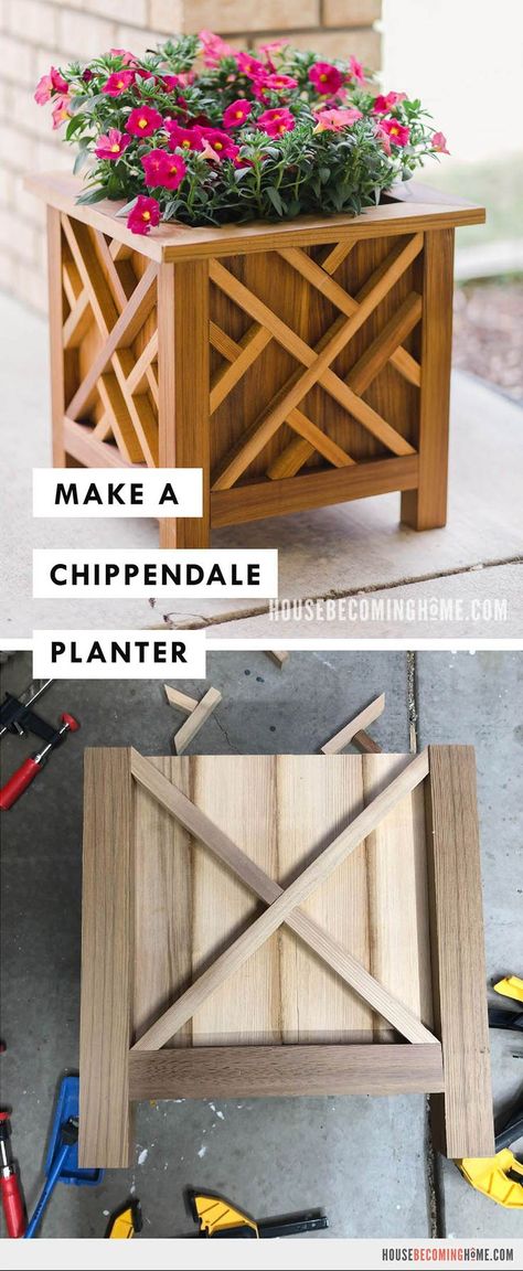Build a cedar chippendale planter for your front porch. This step-by-step tutorial also has a link to printable plans with a cut list. Home Décor, Woodworking Projects, Woodworking Plans, Outdoor Woodworking Projects, Diy Furniture Plans Wood Projects, Front Porch, Woodworking Plans Free, Woodworking Furniture, Diy Furniture Plans