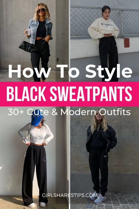 How To Style Sweatpants, Sweatpants Outfits, Sweats Outfit, Sweatpants Outfit Summer, Sweatpants Outfit Ideas, Sweat Pants Outfit Winter, Cute Sweatpants Outfit, Sweatpants Outfit, What To Wear With Black Sweatpants