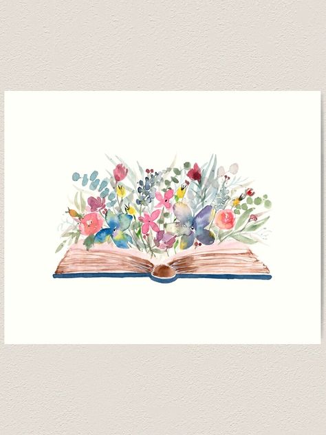 Book And Flower Painting, Book With Flowers Painting, Bookish Watercolor Art, Drawing Of Open Book, Stack Of Books Watercolor Painting, Painting Of A Book, Watercolor Art Books, Water Color Books, Watercolor Bookshelf Painting