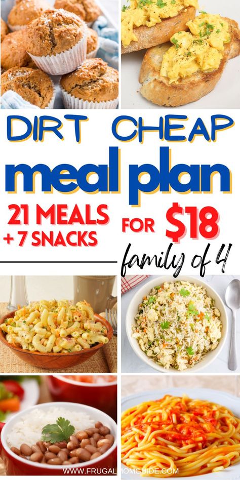 Looking for tips for cheap meal planning? Check out this $18 per week budget meal plan. Included is a printable cheap grocery list for two or more. You'll also get 7 breakfasts, 7 lunches, 7 dinners and 7 snacks options. cheap meals, cheap meal plans, cheap meals for one, cheap meals for two, cheap meal plans for two, cheap meal plans families, cheap meal planning families, cheap grocery list, cheap grocery list for one, cheap gorcery list families, cheap grocery list for families #budgetmeals Cheap Meals For Two, Cheap Meal Prep, Cheap Meal Plans, Frugal Meal Planning, Cheap Healthy Meals, Budget Meal Planning, Meal Planning Menus, Budget Friendly Recipes, Budget Meals