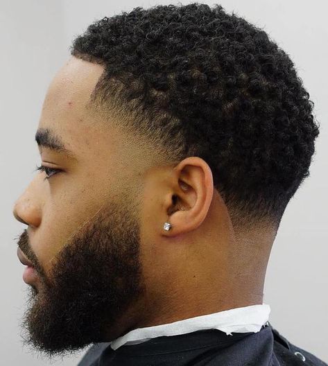 Curly Temple And Nape Fade Mens Haircuts Fade, Black Boys Haircuts, Black Men Haircuts, Haircuts For Men, Tapered Haircut, Black Men Hairstyles, Black Man Haircut Fade, Curly Hair Men, Hairstyles Men