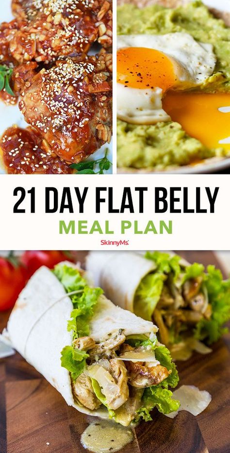 This flat belly meal plan incorporates foods that will help trim the waistline. Some foods, like salmon and chicken, offer protein to build muscle tissue, which burns more calories than fat tissue. Low Carb Food, Flat Belly Recipes, Foods For Flat Stomach, Healthy 30 Minute Meals, Exercise Plan For Beginners, Quick Easy Healthy Lunch Recipes, Healthy Meal Planning, Best Healthy Recipes, Low Fat Lunch Ideas
