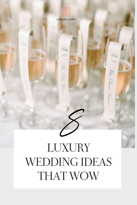 Get inspiration for planning a unique wedding that will really impress your guests.From a dramatic wedding entrance or exit to creating an unforgettable guest experience with a ladies lounge, the Chancey Charm team is sharing a roundup of 8 luxury wedding ideas that wow. Wedding Reception Ideas, Luxury Wedding Planning, Luxury Wedding Decor, Luxury Weddings Reception, Wedding Guest Table, Luxury Wedding, Unique Wedding Vendors, Wedding Lounge, Wedding Place Settings