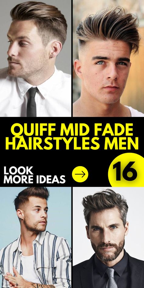 Uncover the timeless style of quiff mid fade hairstyles men. Whether it's the allure of a short undercut or the charm of messy length, they're epitome of classic grooming.Navigate the realm of quiff mid fade hairstyles men. Perfect for mens seeking a modern look, from short curly hair to a stylish pompadour, there's a style for all. Undercut, Pompadour, Mens Comb Over Haircut, Medium Length Hair Men, Mens Hairstyles Fade, Mens Hair, Thick Hair Styles, Cool Hairstyles For Men, Medium Hair Styles