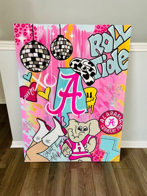 Pink and teal colorful wall art for college Doodles, Ideas, Alabama, Art, Pink, Collage, Big, Bama, Easy