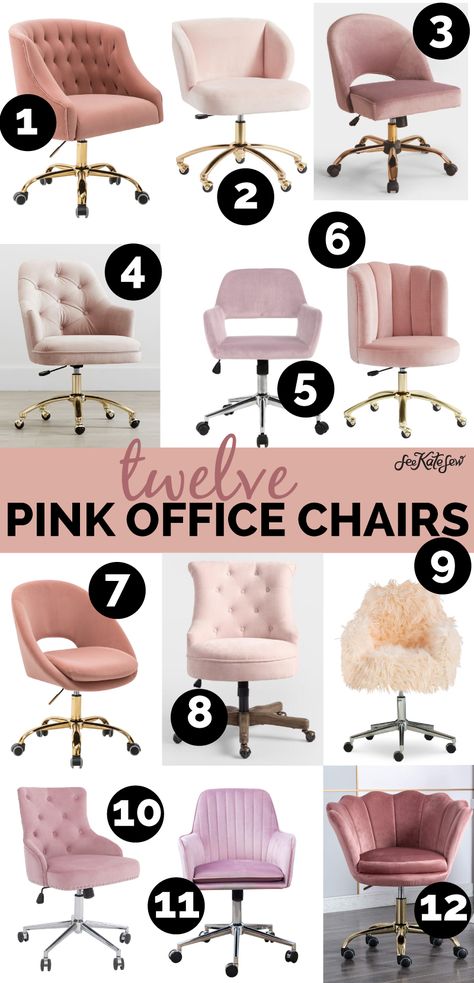 If you're looking for the PERFECT pink office chair, I have you covered. My sewing room wasn't complete until I found this pink beauty, but it's sold out. So, I had to round up a few more pink rolling office chairs in case you need one! || See Kate Sew Studio, Ikea, Rolling Office Chair, Pink Desk Chair, Craft Room Office, Desk Chairs, Office Chairs, Pink Office Ideas, Chic Office Desks
